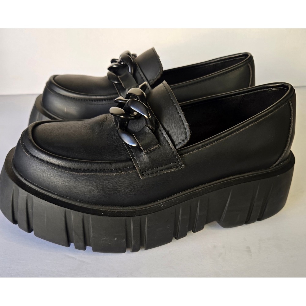 TUK Anarchic Black Platform Creepers Women Size 8 Lug Sole Chain Slip On